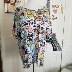 Hello Kitty & Friends Graphic Design Blouse 3x New